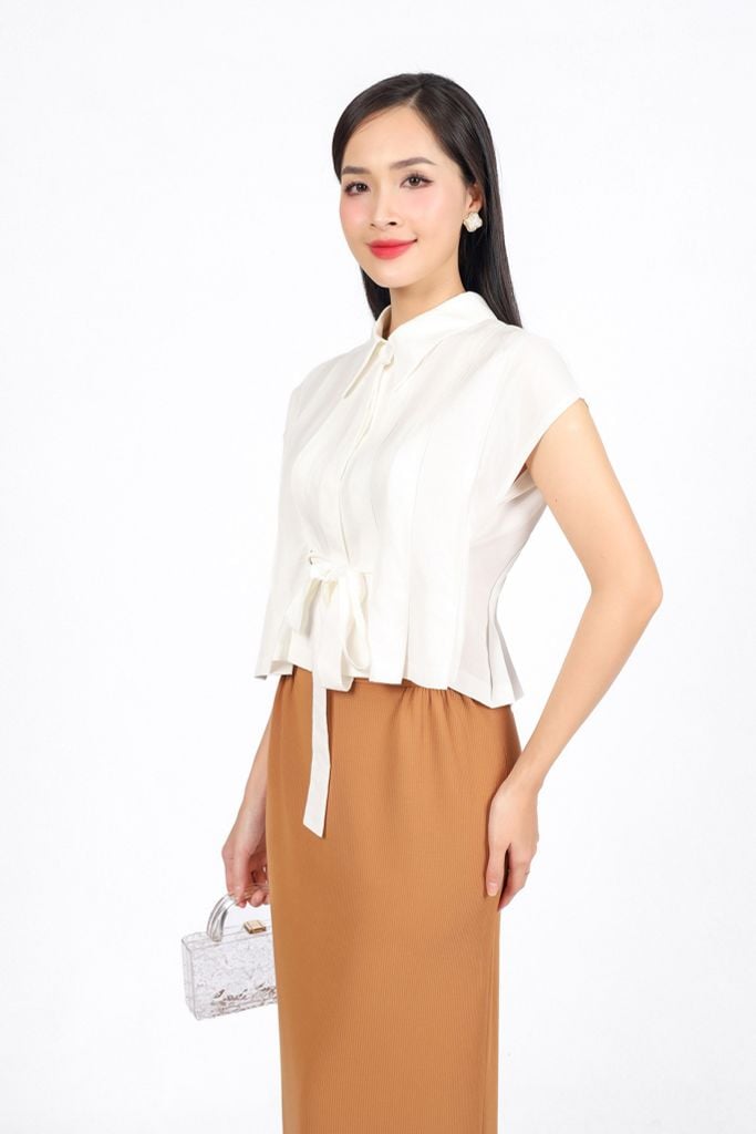 BJD93245 - Chân váy công sở vải len dáng suông dài eo phối ly bung tạo kiểu khoá thân sau - PANTIO