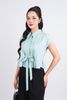 FAS33755 - Áo sơ mi kiểu công sở vải thô dáng lửng cổ đức vai chờm thân áo xếp ly phối dây thắt eo tạo kiểu - PANTIO
