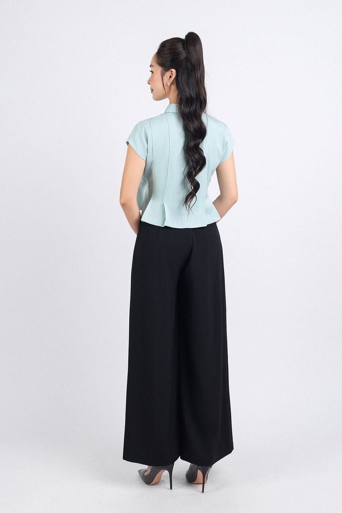 FQD51101 - Quần công sở vải tuyp xy dáng suông dài eo cut chữ V vạt bất đối xứng phối khuy trang trí khoá thân sau - PANTIO