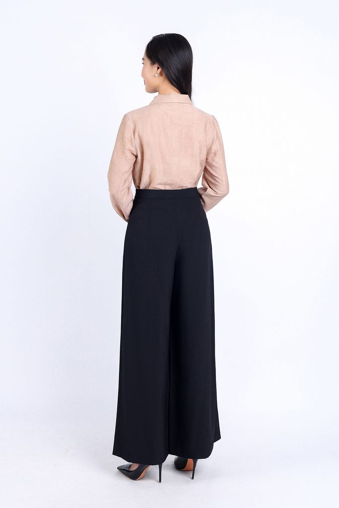 FQD31120 - Quần công sở vải tuytsi dáng suông dài eo đính khuy trang trí cài khoá thân trước - PANTIO