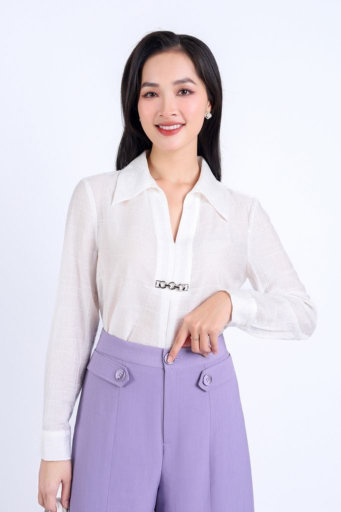 FQD31120 - Quần công sở vải tuytsi dáng suông dài eo đính khuy trang trí cài khoá thân trước - PANTIO