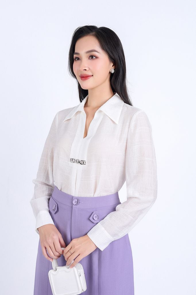 FQD31120 - Quần công sở vải tuytsi dáng suông dài eo đính khuy trang trí cài khoá thân trước - PANTIO