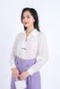FAS33763 - Áo sơ mi công sở vải thô mỏng dáng suông cổ đức xẻ chữ V sâu thân áo đính phụ kiện kim loại trang trí - PANTIO