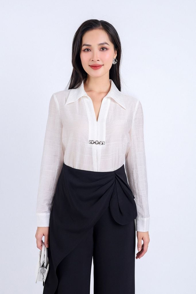FQD51141 - Quần công sở vải tuyp xy dáng suông dài eo phối vạt bất đối xứng khoá thân sau - PANTIO