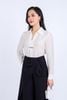 FAS33763 - Áo sơ mi công sở vải thô mỏng dáng suông cổ đức xẻ chữ V sâu thân áo đính phụ kiện kim loại trang trí - PANTIO