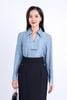 FAS33763 - Áo sơ mi công sở vải thô mỏng dáng suông cổ đức xẻ chữ V sâu thân áo đính phụ kiện kim loại trang trí - PANTIO