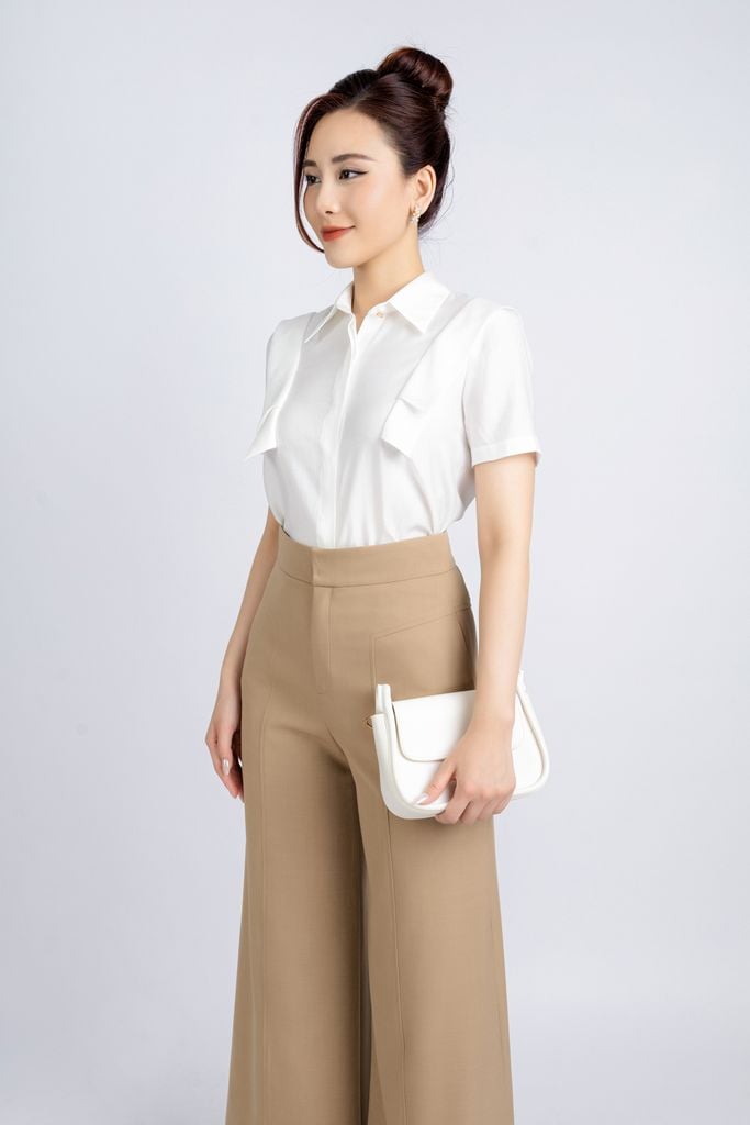 FQD51106 - Quần công sở vải thô dáng suông ống rộng thân diễu chỉ trang trí - PANTIO