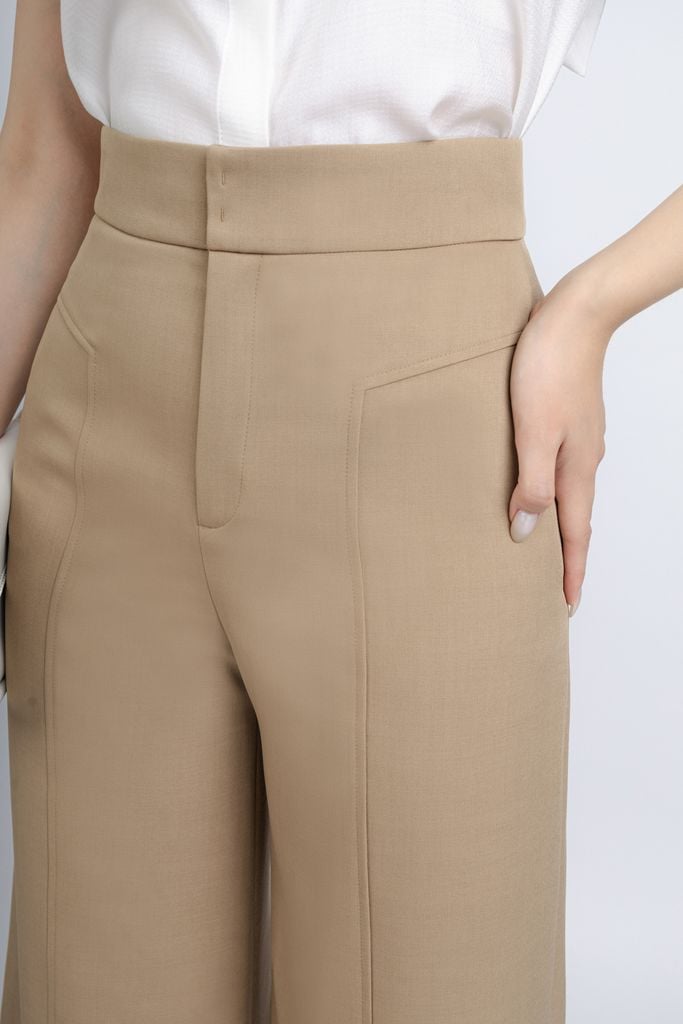 FQD51106 - Quần công sở vải thô dáng suông ống rộng thân diễu chỉ trang trí - PANTIO