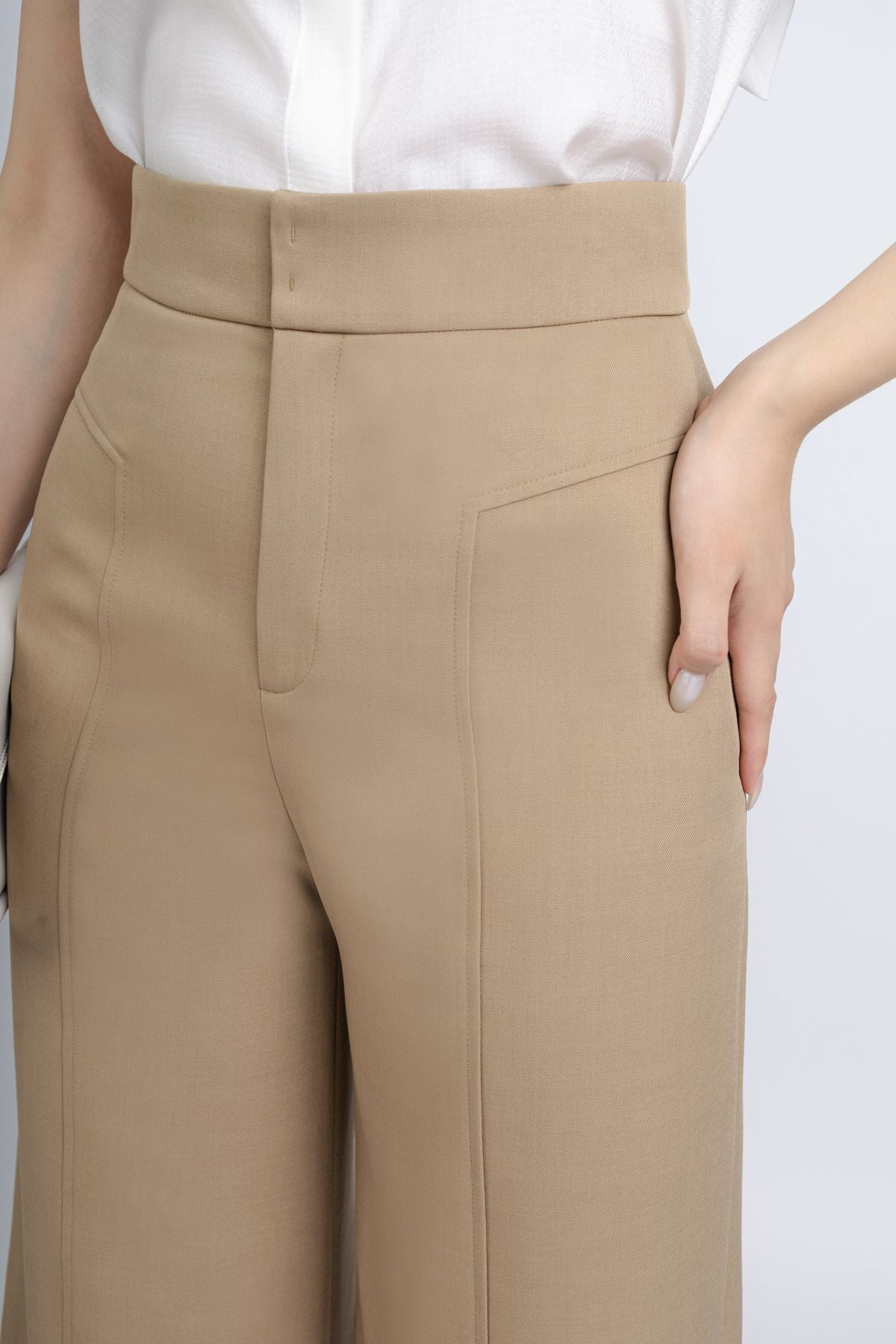 FQD51106 - Quần công sở vải thô dáng suông ống rộng thân diễu chỉ trang trí - PANTIO