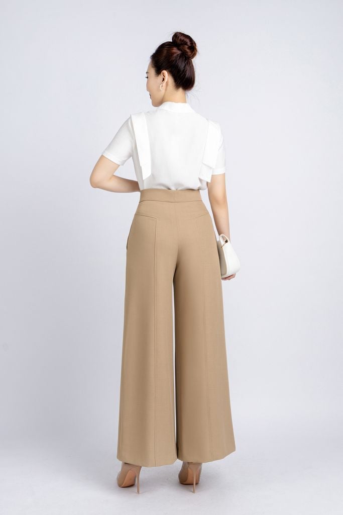 FQD51106 - Quần công sở vải thô dáng suông ống rộng thân diễu chỉ trang trí - PANTIO