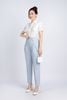 FQD51115 - Quần công sở vải denim dáng baggy hông phối vạt đính khuy tạo kiểu khoá thân sau - PANTIO
