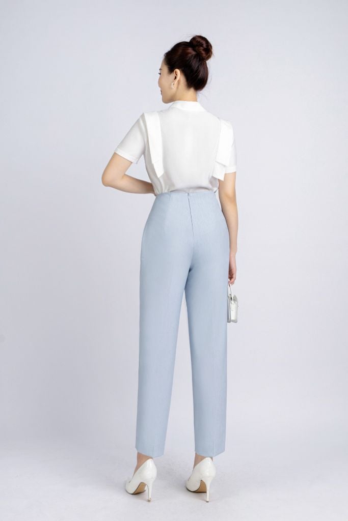 FQD51115 - Quần công sở vải denim dáng baggy hông phối vạt đính khuy tạo kiểu khoá thân sau - PANTIO