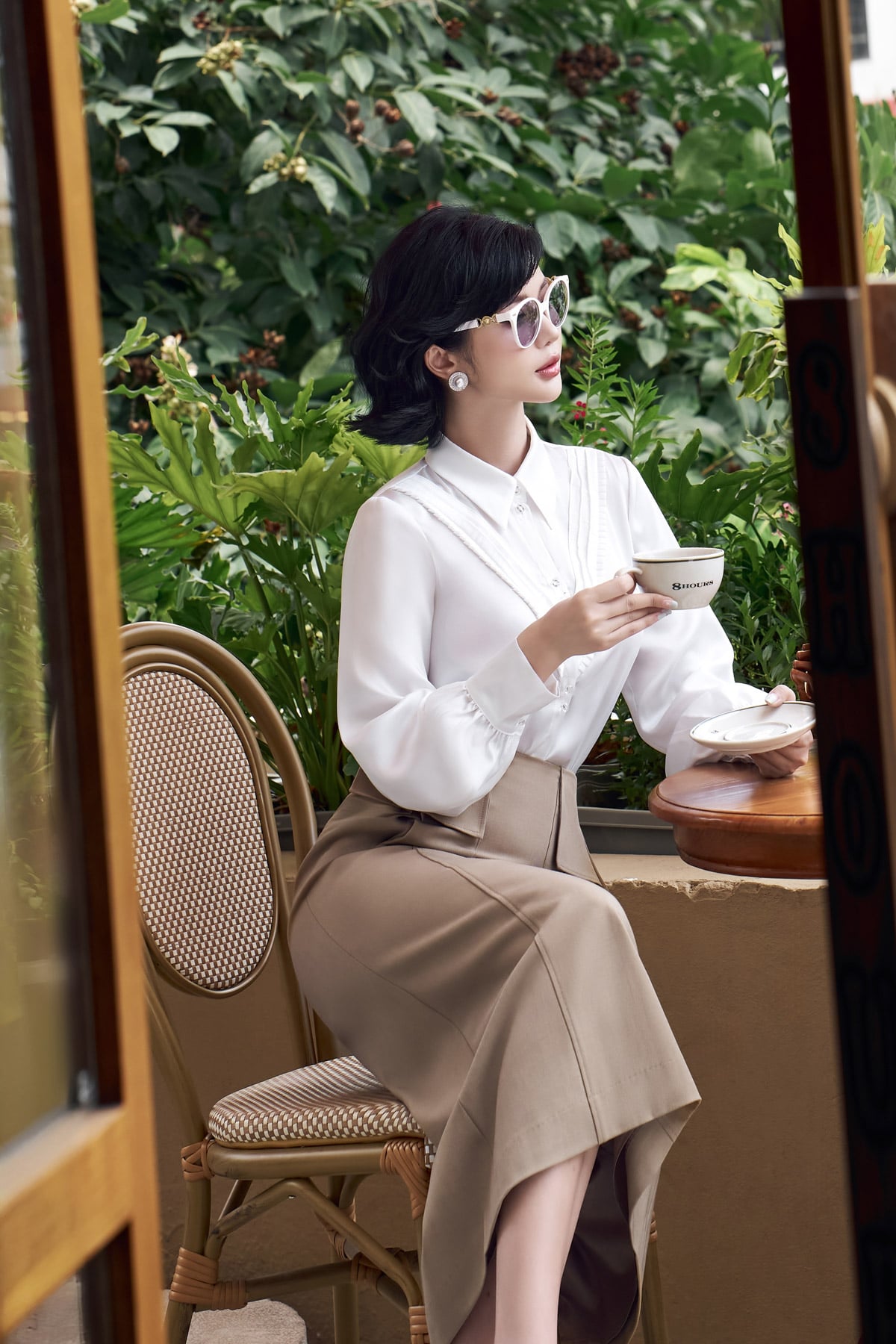 FAS33766 - Áo sơ mi công sở vải thô lụa dáng suông cổ đức tay măng sec ngực áo phối viền thời trang - PANTIO