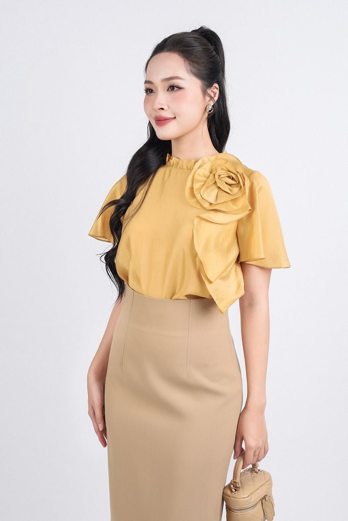 FJD51060 - Chân váy công sở vải thô nhung dáng bút chì cạp liền dài qua gối khóa thân sau - PANTIO