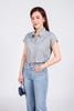 FAS33779 - Áo sơ mi công sở vải thô mỏng dáng croptop cổ đức eo rút thun tạo kiểu cài khuy trước - PANTIO