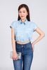FAS33779 - Áo sơ mi công sở vải thô mỏng dáng croptop cổ đức eo rút thun tạo kiểu cài khuy trước - PANTIO