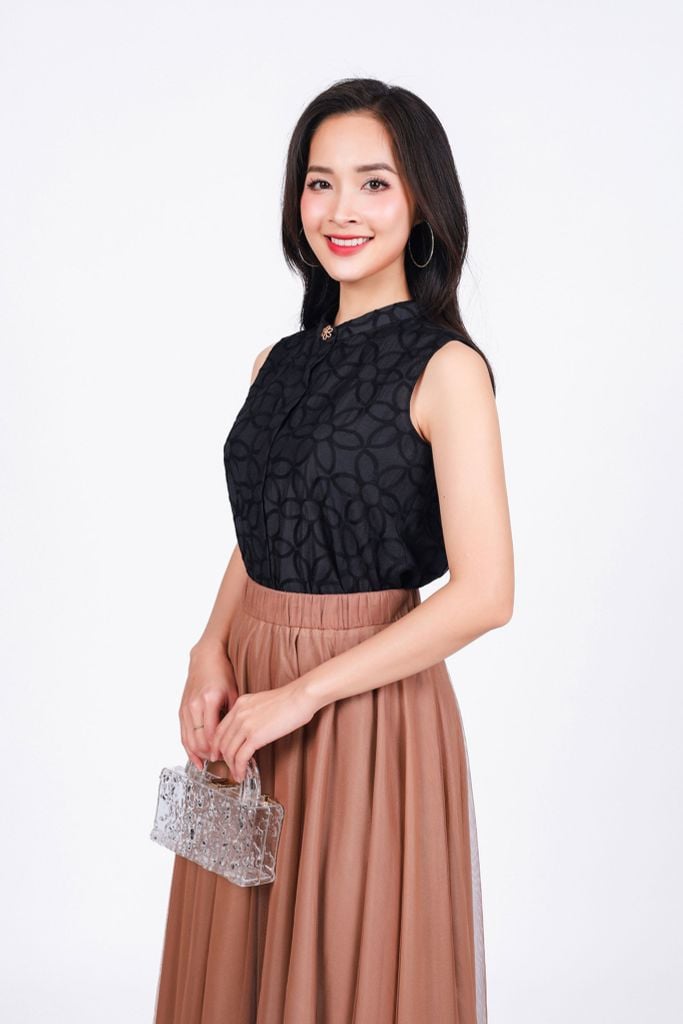 BJD73198 - Chân váy lưới dáng xòe dài có lót habutai cạp chun co giãn - PANTIO