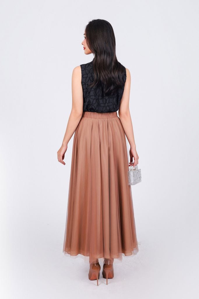 FAS33785 - Áo sơ mi công sở vải tơ hoa dáng suông cổ tròn đính khuy không tay cài khuy thân trước - PANTIO