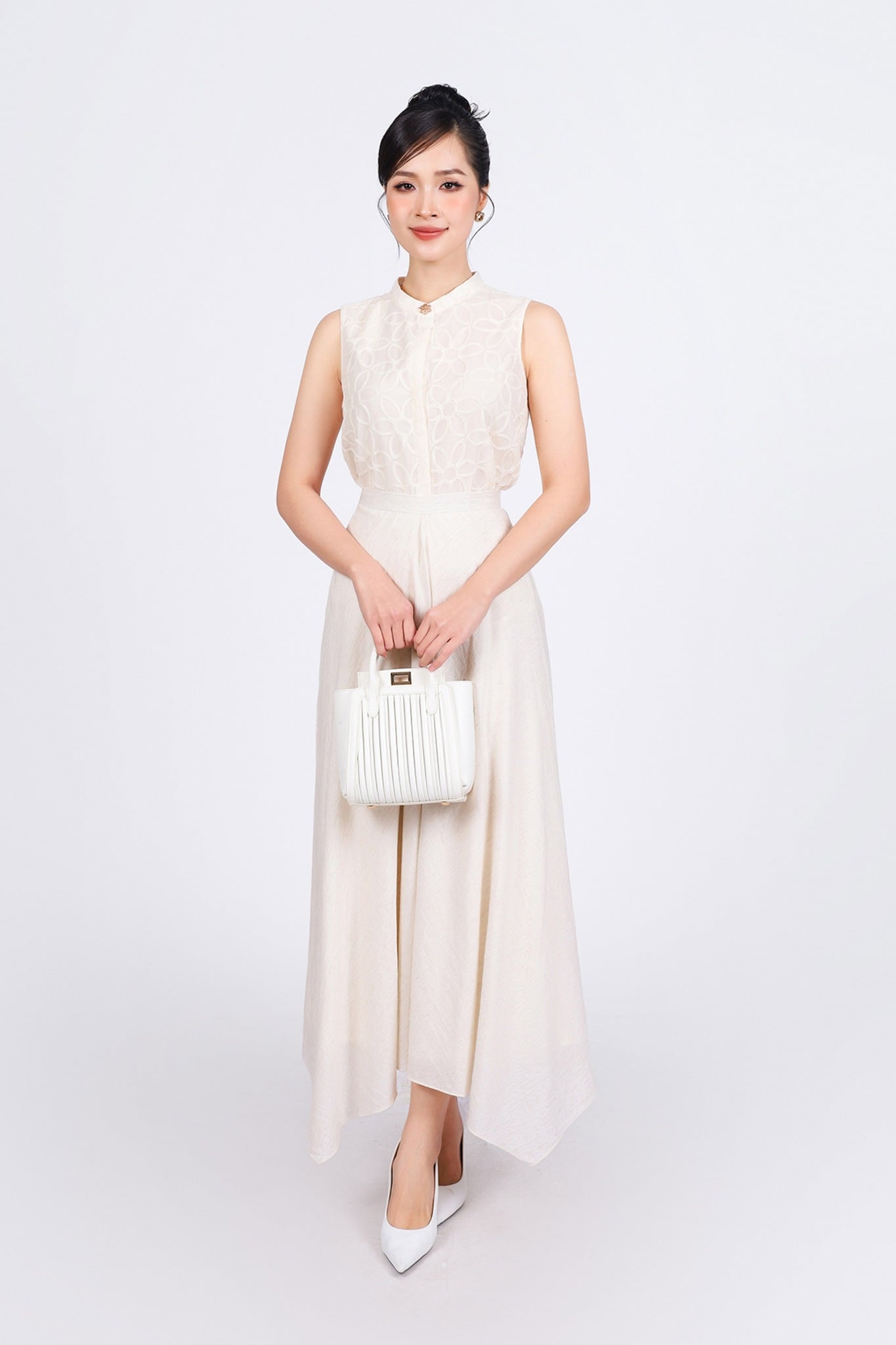 FJD91241 - Chân váy dài công sở vải thô mỏng dáng suông thân váy phối vạt bất đối xứng thời trang - PANTIO