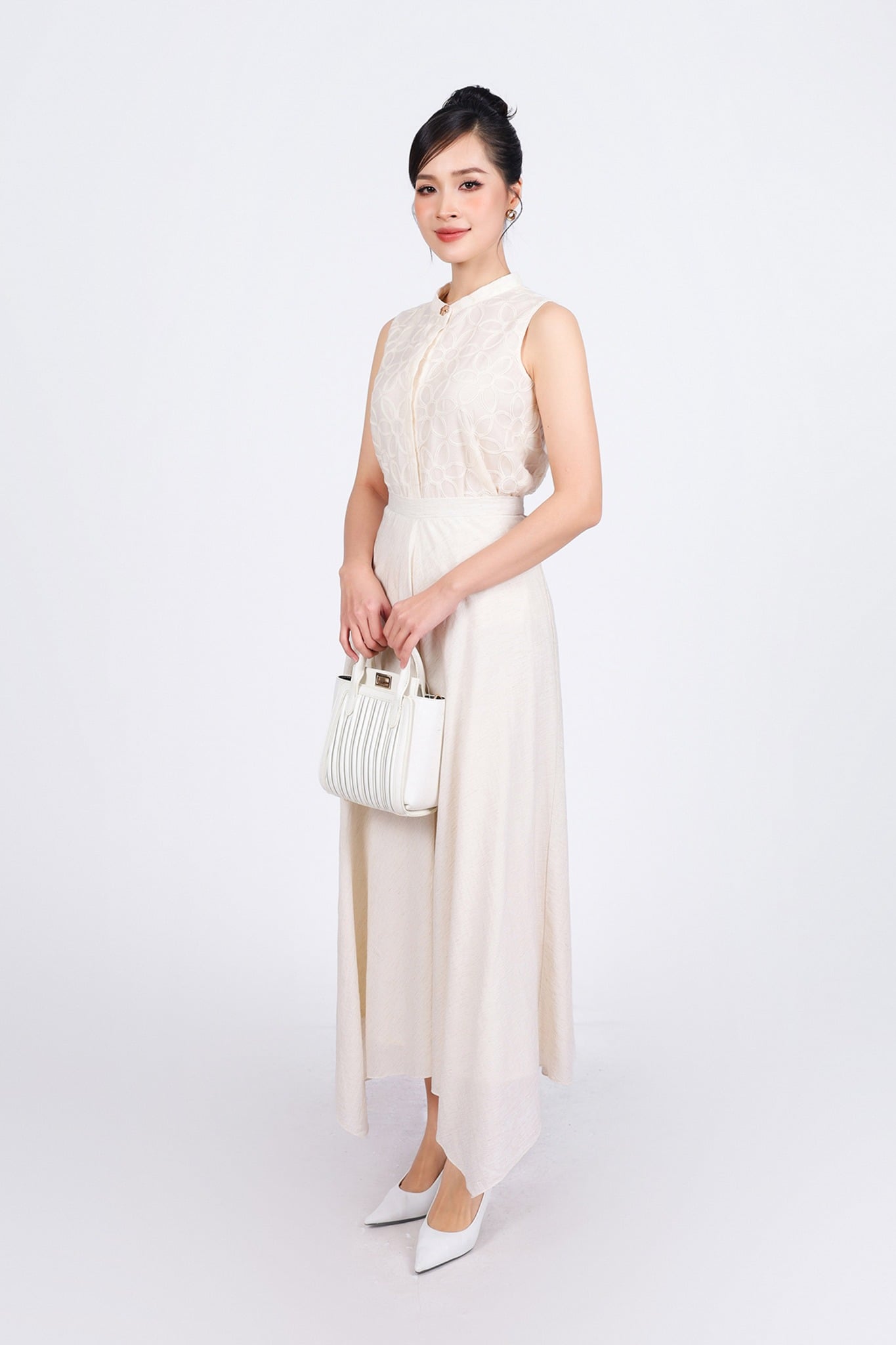 FJD91241 - Chân váy dài công sở vải thô mỏng dáng suông thân váy phối vạt bất đối xứng thời trang - PANTIO