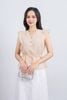 FAS33842 - Áo sơ mi công sở vải tơ dáng peplum cổ xẻ V tay cánh tiên thân áo phối chun co giãn - PANTIO