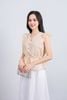 FAS33842 - Áo sơ mi công sở vải tơ dáng peplum cổ xẻ V tay cánh tiên thân áo phối chun co giãn - PANTIO