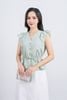 FAS33842 - Áo sơ mi công sở vải tơ dáng peplum cổ xẻ V tay cánh tiên thân áo phối chun co giãn - PANTIO