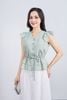 FAS33842 - Áo sơ mi công sở vải tơ dáng peplum cổ xẻ V tay cánh tiên thân áo phối chun co giãn - PANTIO