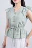 FAS33842 - Áo sơ mi công sở vải tơ dáng peplum cổ xẻ V tay cánh tiên thân áo phối chun co giãn - PANTIO