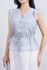 FAS33842 - Áo sơ mi công sở vải tơ dáng peplum cổ xẻ V tay cánh tiên thân áo phối chun co giãn - PANTIO