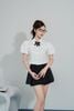 FAS33862 - Áo sơ mi vải thô mỏng dáng croptop, tay cộc bồng, nẹp cài khuy, nơ cổ cài rời, cổ sam - JAN