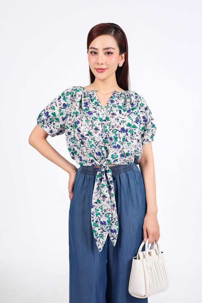 FQB210 - Quần jean cao cấp dáng suông ống đứng cạp chun phối dây nơ tạo kiểu - PANTIO