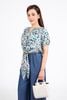 FAS33908 - Áo sơ mi công sở vải thô hoa dáng lửng cổ xẻ V tay áo bo chun gấu phối vạt thắt tạo kiểu - PANTIO