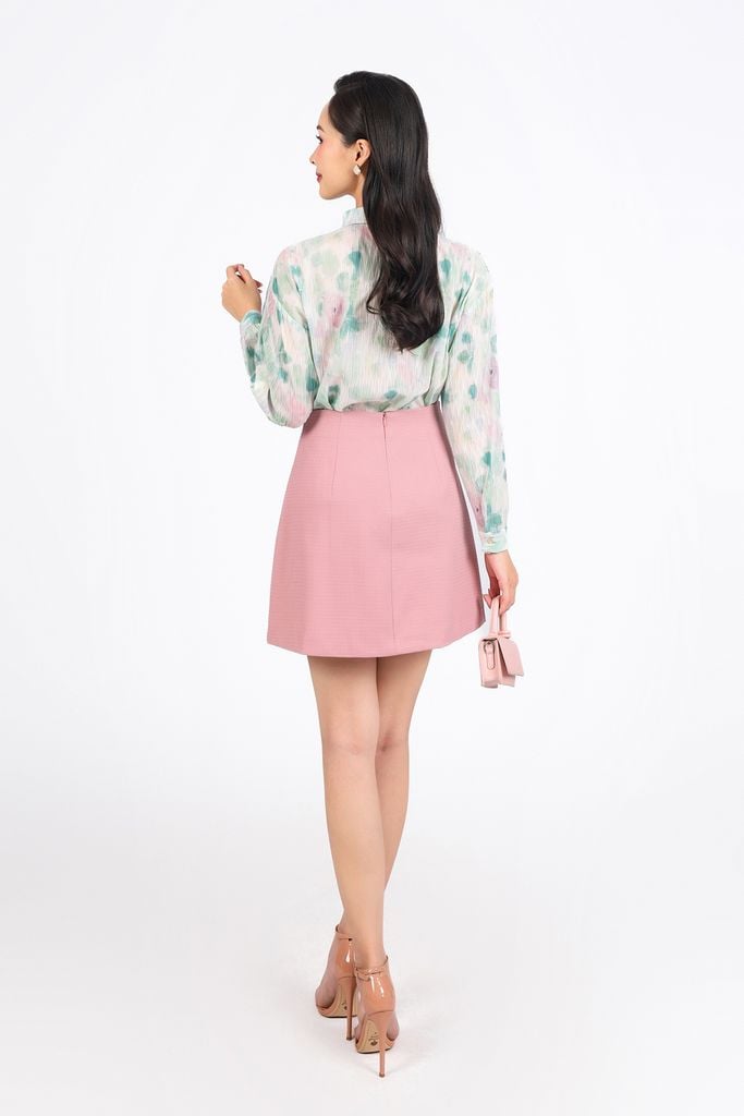 FAS33976 - Áo sơ mi công sở vải chiffon hoa dáng suông cổ đức tay dài cài khuy thân trước - PANTIO
