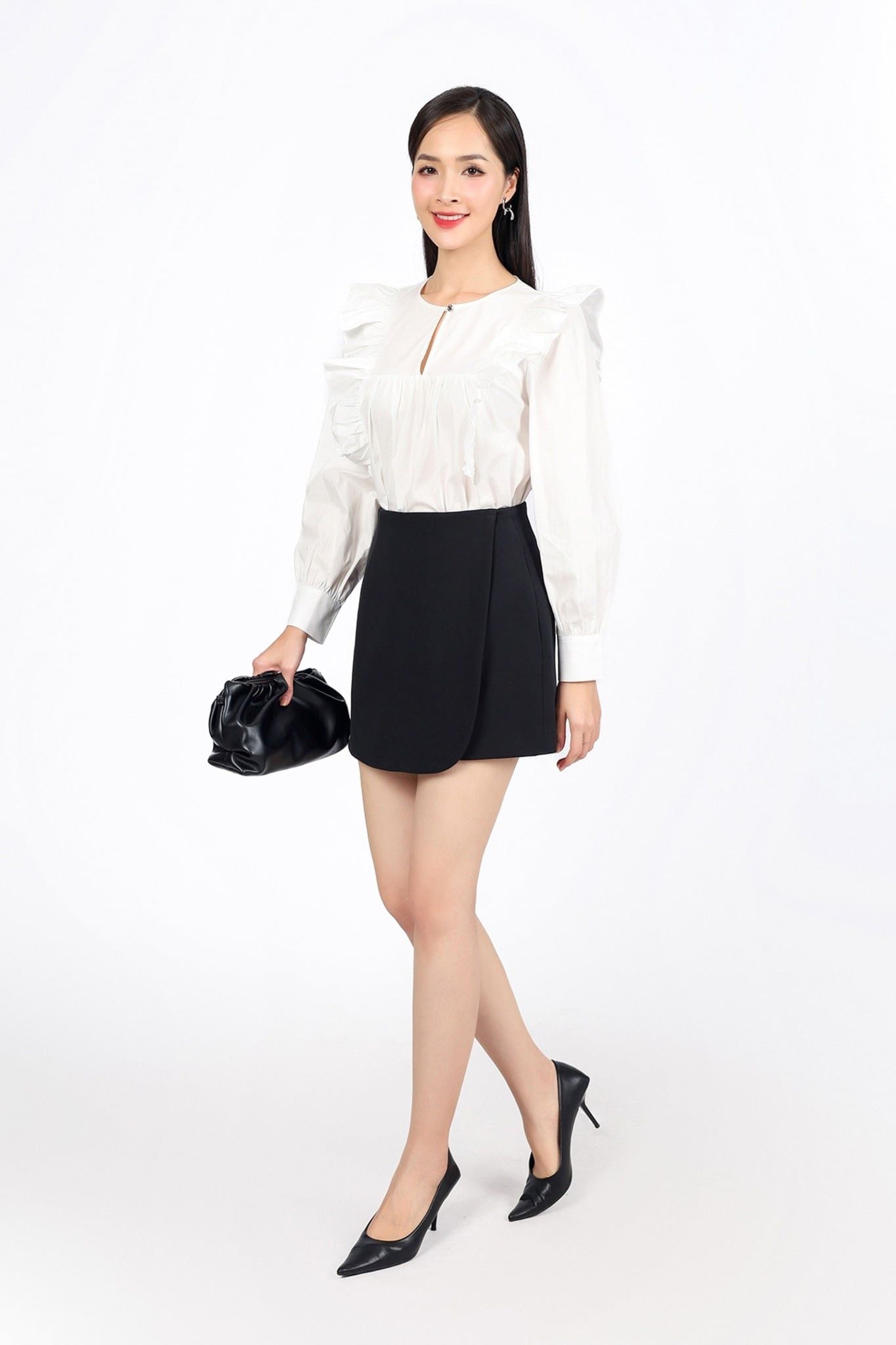 BQN73169 - Quần short vải thô dày dáng A thân phối vạt giả váy thời trang khoá thân sau - PANTIO