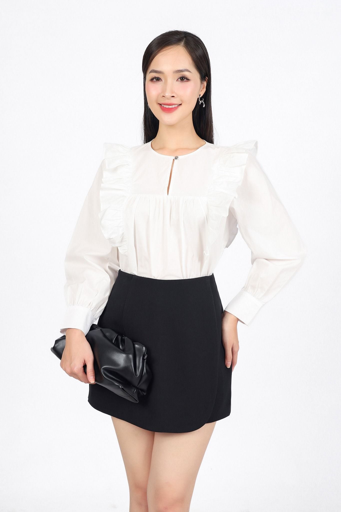 BQN73169 - Quần short vải thô dày dáng A thân phối vạt giả váy thời trang khoá thân sau - PANTIO