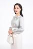 FAS33996 - Áo sơ mi công sở vải lụa dáng suông cổ tròn xẻ V phối dây xích thời trang kèm hoa cài - PANTIO