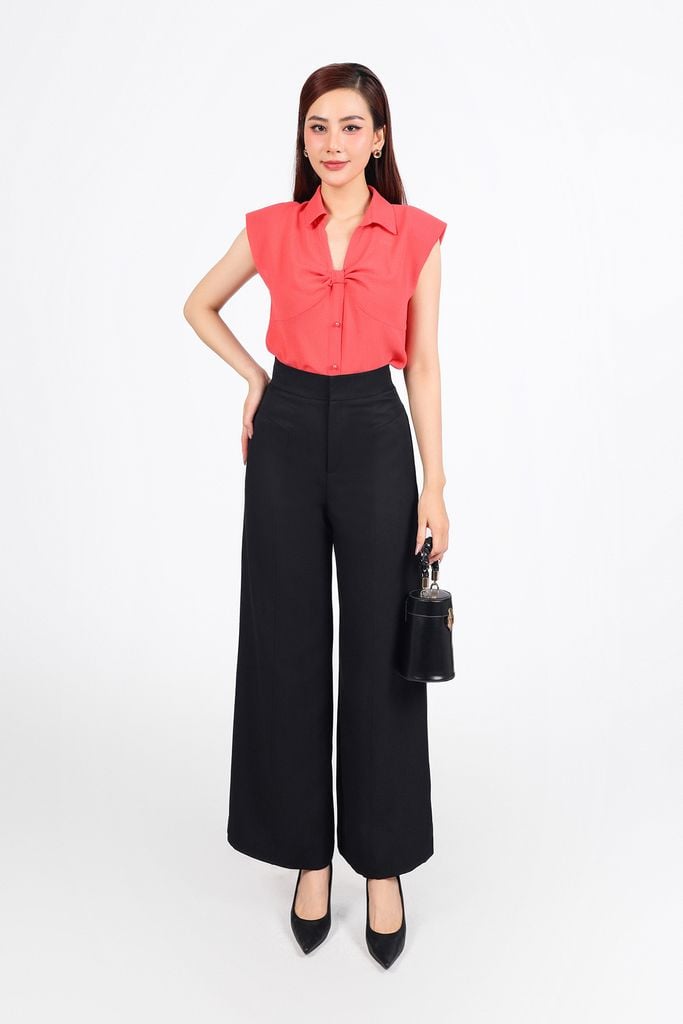 FQD51175 - Quần dài công sở vải tuytsi dáng suông ống đứng ống quần phối gân tạo kiểu khoá thân trước - PANTIO