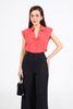 FAS34000 - Áo sơ mi công sở vải chiffon xốp dáng suông cổ xẻ V tay chờm có đệm vai - PANTIO