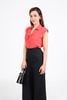 FAS34000 - Áo sơ mi công sở vải chiffon xốp dáng suông cổ xẻ V tay chờm có đệm vai - PANTIO
