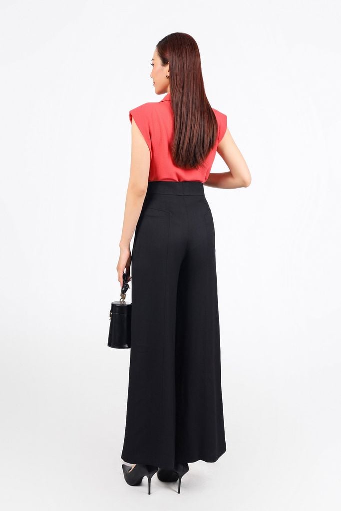 FAS34000 - Áo sơ mi công sở vải chiffon xốp dáng suông cổ xẻ V tay chờm có đệm vai - PANTIO
