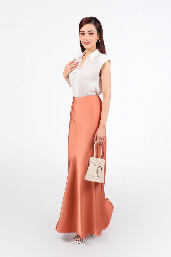 FAS34000 - Áo sơ mi công sở vải chiffon xốp dáng suông cổ xẻ V tay chờm có đệm vai - PANTIO