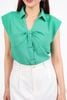 FAS34000 - Áo sơ mi công sở vải chiffon xốp dáng suông cổ xẻ V tay chờm có đệm vai - PANTIO