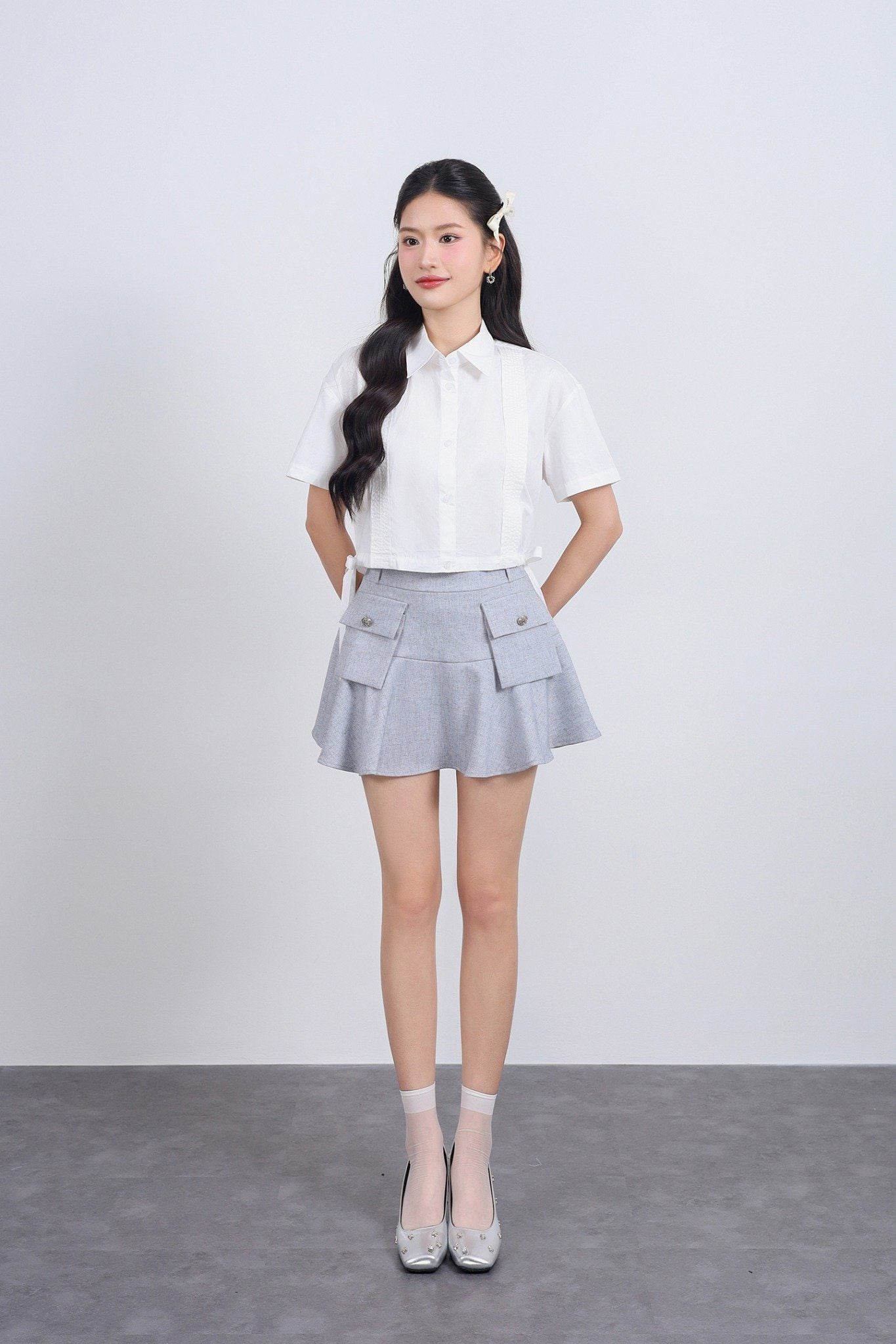 FJN5711 - Chân váy ngắn vải thô đũi dáng xoè thân váy có túi tạo kiểu khoá thân sau - JAN.