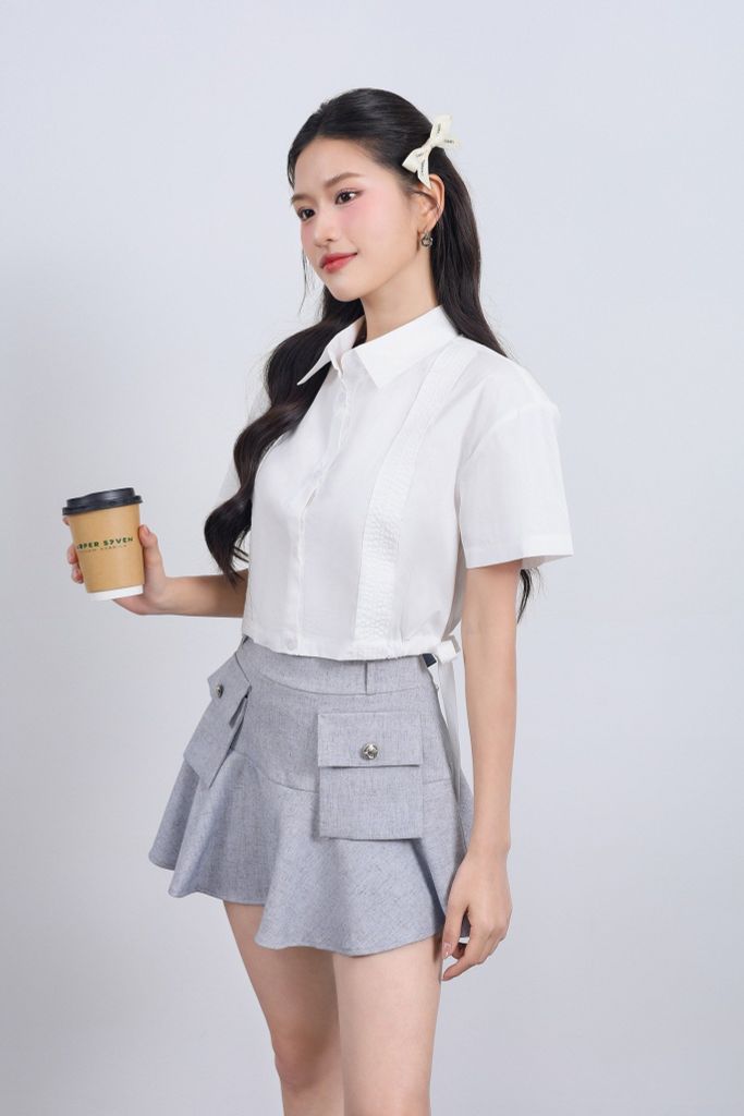 FJN5711 - Chân váy ngắn vải thô đũi dáng xoè thân váy có túi tạo kiểu khoá thân sau - JAN.