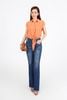 FAS34016 - Áo sơ mi công sở vải thô mỏng dáng croptop cổ đức tay chờm gấu phối vạt thắt eo tạo kiểu - PANTIO