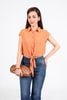 FAS34016 - Áo sơ mi công sở vải thô mỏng dáng croptop cổ đức tay chờm gấu phối vạt thắt eo tạo kiểu - PANTIO
