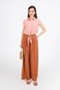 FAS34016 - Áo sơ mi công sở vải thô mỏng dáng croptop cổ đức tay chờm gấu phối vạt thắt eo tạo kiểu - PANTIO