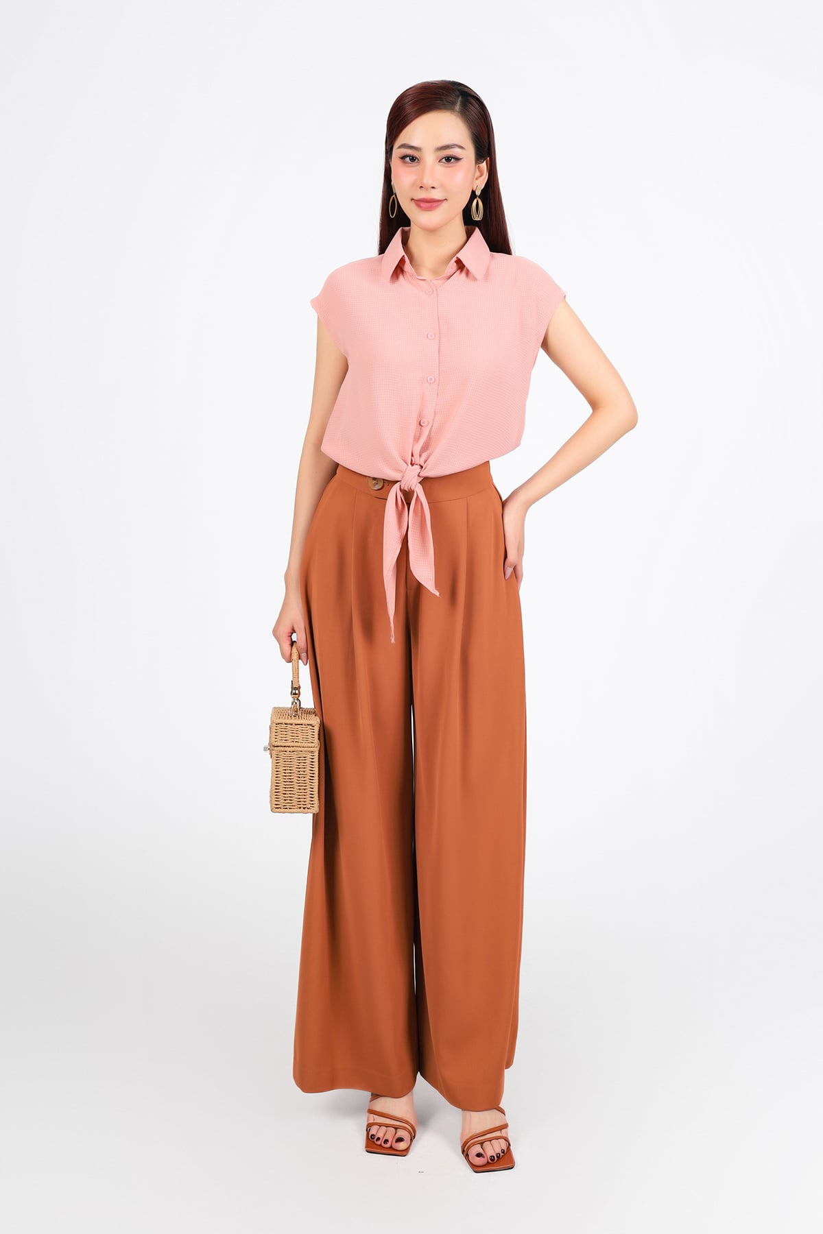 FQD51089 - Quần dài công sở vải tuytsi dáng suông ống rộng cạp phối ly bung tạo xoè khoá thân trước - PANTIO