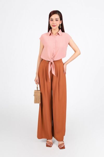 FQD51089 - Quần dài công sở vải tuyp xy dáng suông ống rộng cạp phối ly bung tạo xoè khoá thân trước - PANTIO